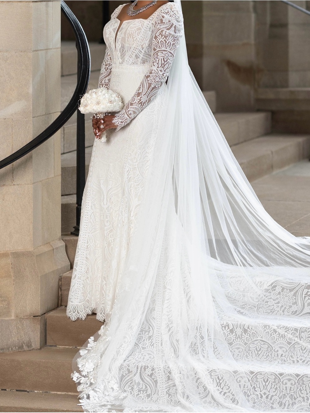 Ivory Lace Long-Sleeve Bridal Slip Dress